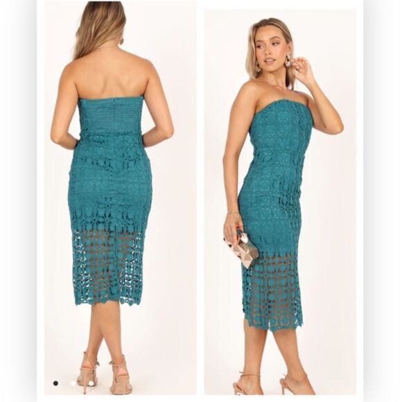 Petal & Pup CANDICE STRAPLESS LACE MIDI DRESS - TEAL NWT 10 $89 - Picture 1 of 6
